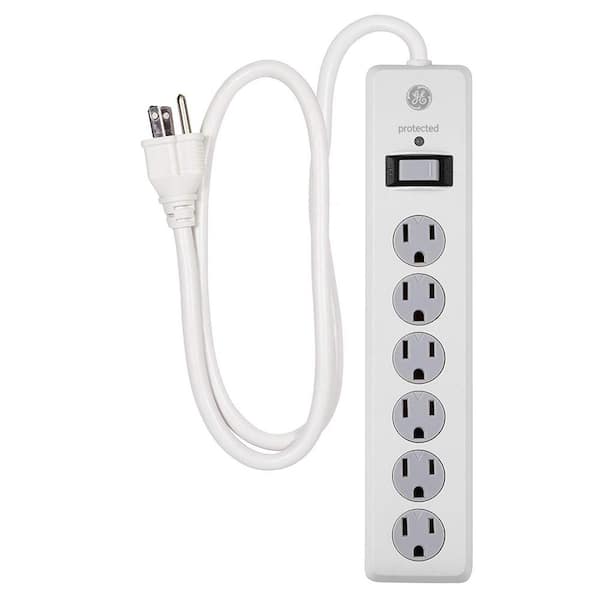 GE 6-Outlet Surge Protector with Twist-to-Lock Covers and 3 ft. Extension Cord, White