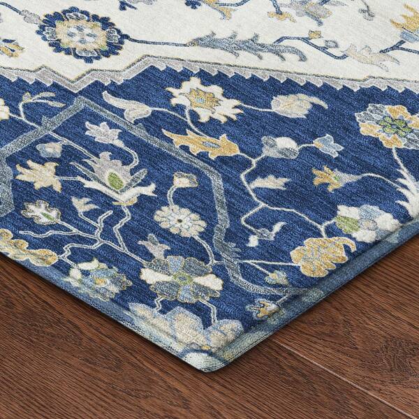 Mayfield Premium Machine Washable Abstract AMF2533 Navy 2 ft. x 7 ft. Runner Rug