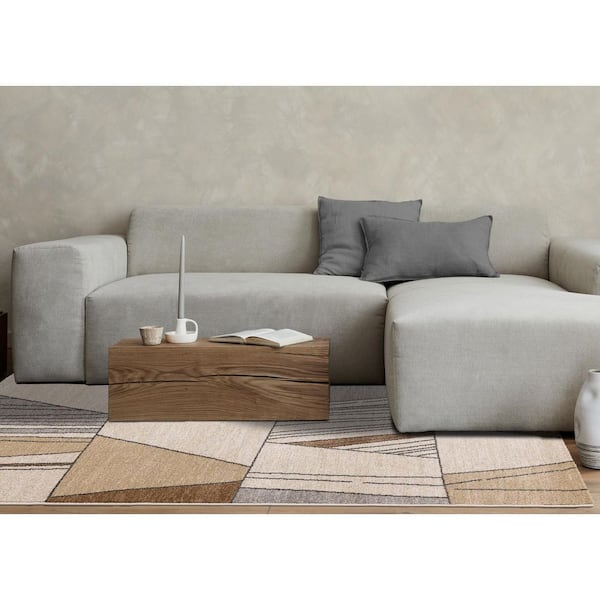 Sereni Collections 8 ft. x 11 ft. White Geometric, Stripes Indoor Area Rug