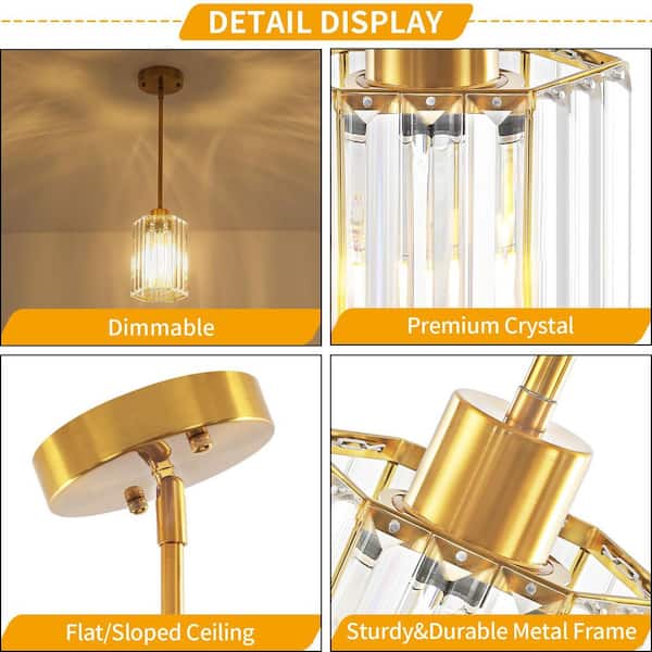 ZSMIHDOH 1-Light Gold Modern Crystal Hexagonal Pendant Light for