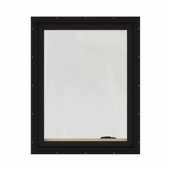 JELD-WEN 36.75 in. x 40.75 in. W-2500 Series Black Painted Clad Wood Left-Handed Casement Window with BetterVue Mesh Screen