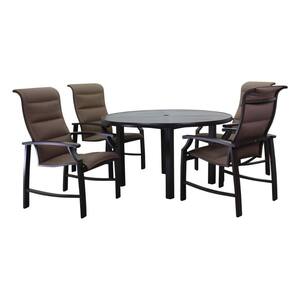 Madison Rust 5-Piece 54 in. Round Aluminum Outdoor Dining Set with 1 Table and 4 Padded Sling Chairs