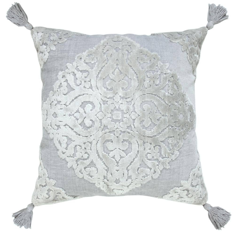 20" Silver Gray Textured Medallion Throw Pillow