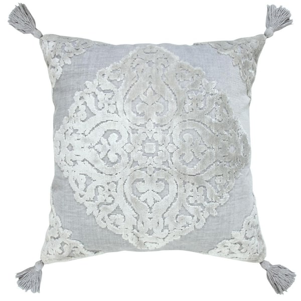 Unbranded Arcane Aluminium Silver Gray/Light Gray Traditional Textured Medallion Poly-Fill 20 in. x 20 in. Indoor Throw Pillow
