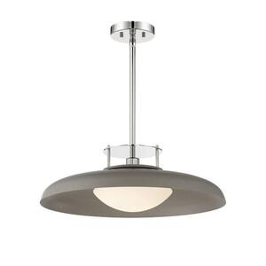 Gavin 20 in. W x 8 in. H 1-Light Gray with Polished Nickel Accents Statement Pendant Light Frosted Glass Shade