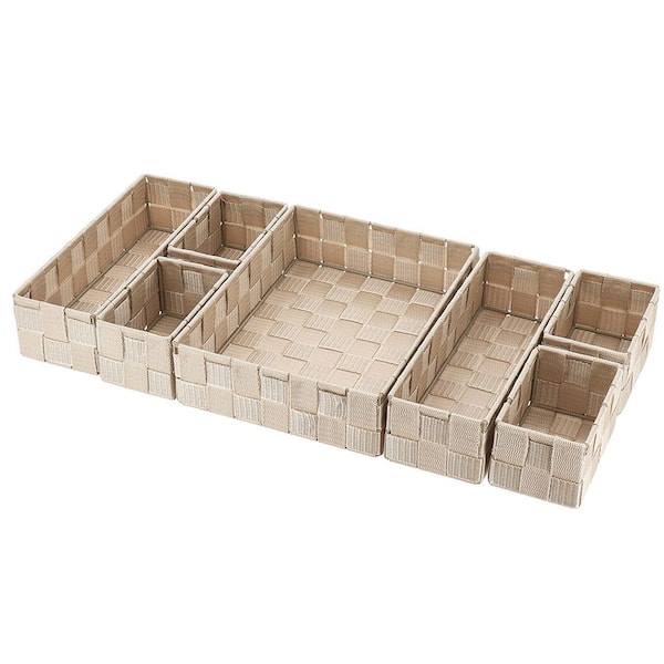 Braided 10.5 in. W x 2.5 in. H x 8 in. D Stackable Polyester 7-Drawer Organizer Divider Set Beige