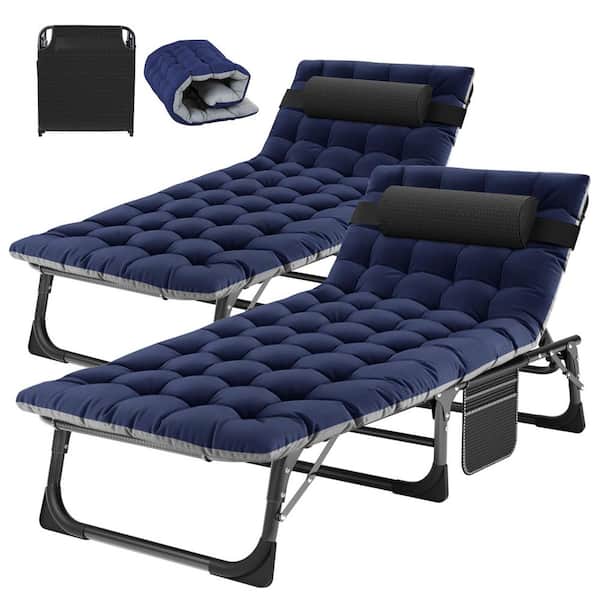Adjustable 5-Position Folding Chaise Lounge Chair Portable Lay Flat Beach Lounge Chair Reclining Chair for Beach, 2-Pack