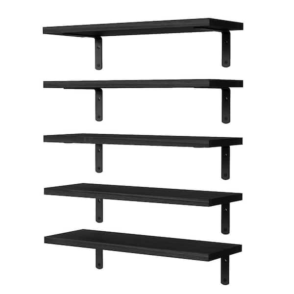Unbranded 5.9 in. W x 16.5 in. D Black Wood Floating Shelves for 5-Sets Wall Decor Decorative Wall Shelf