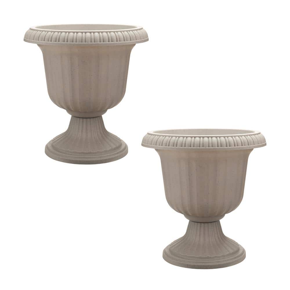 Southern Patio Utopian 19 in. L x 19 in. W x 18.8 in. H 22 qt. Gray Outdoor Plastic Decorative Pots Urn Planter (2-Pack) UU19STP2 - The Home Depot