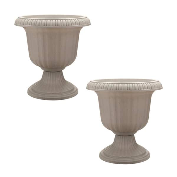 Southern Patio Utopian 19 in. L x 19 in. W x 18.8 in. H 22 qt. Gray Outdoor Plastic Decorative Pots Urn Planter (2-Pack)