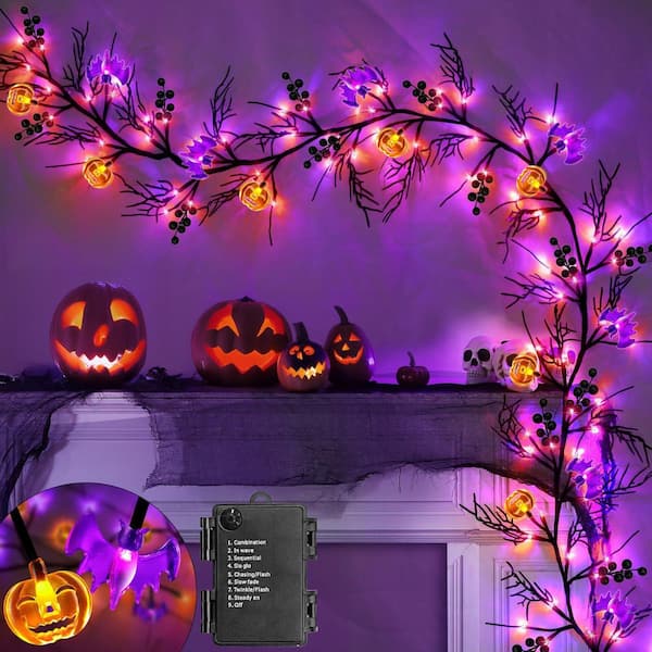 Halloween 6 in. Black Orange Purple Artificial Willow Vine Garland