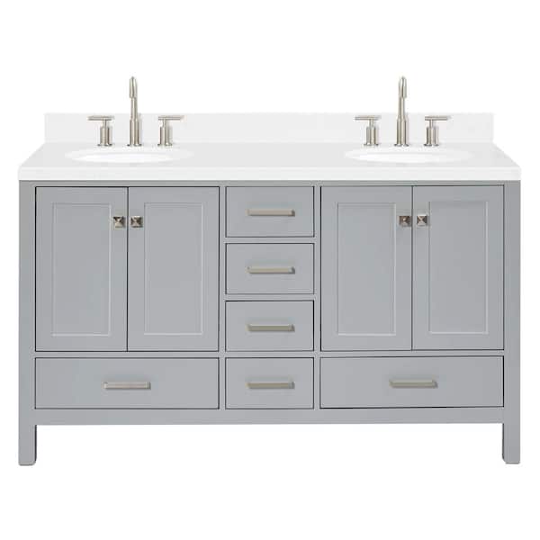 Cambridge 60 in. Double Sink Freestanding Bathroom Vanity in Gray with Carrara White Quartz Top