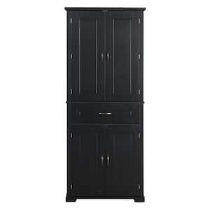 29.9 in. W x 15.7 in. D x 72.2 in. H Black MDF Freestanding Linen Cabinet with Adjustable Shelves and Drawer in Black