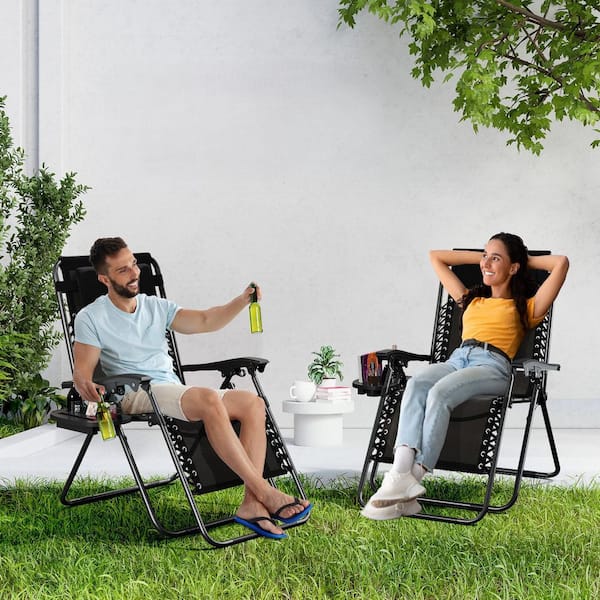 HEARTH & HARBOR 2-Piece Black Zero Gravity Chairs, Metal Outdoor