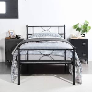 Dull Black Metal Frame Twin Size Platform Bed with Headboard and Footboard, No Box Spring Needed