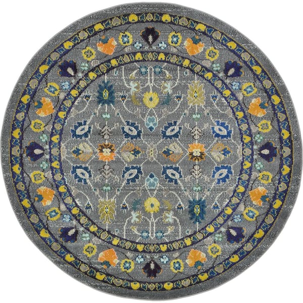 Unique Loom Medici Paradise Gray 6' 0 x 6' 0 Round Rug