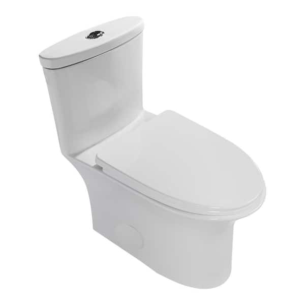cadeninc Ceramic 1-Piece 1.1/1.6 GPF Dual Flush Elongated Toilet in White, Soft Closed Seat Included