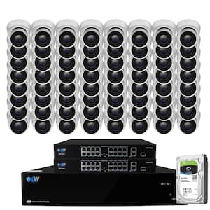 64-Channel 8MP 16TB NVR Smart Security Camera System w/64 Wired Turret Cameras 3.6 mm Fixed Lens Artificial Intelligence