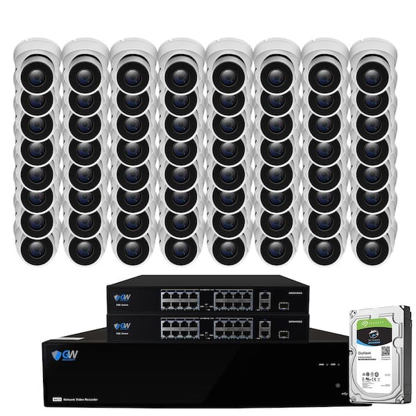 GW Security 64-Channel 8MP 16TB NVR Smart Security Camera System w/64 Wired Turret Cameras 3.6 mm Fixed Lens Artificial Intelligence