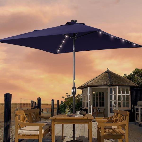 JOYESERY 6.5 ft. x 6.5 ft. LED Square Patio Market Umbrella with UPF50+, Tilt Function and Wind-Resistant Design, Navy Blue