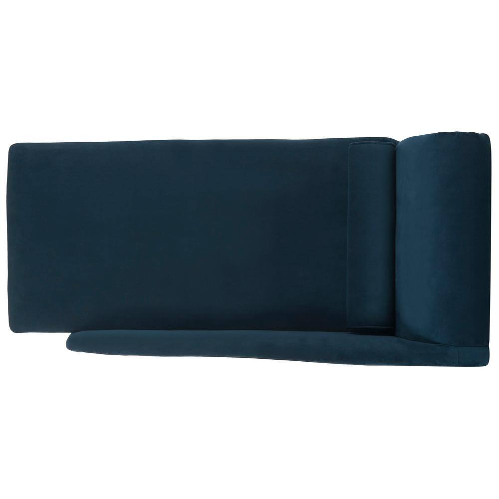 Navy Velvet Transitional Chaise with Gold Cap Legs and Pillow