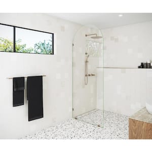 34 in. x 86.75 in. Frameless Shower Door-Arched Single Fixed Panel