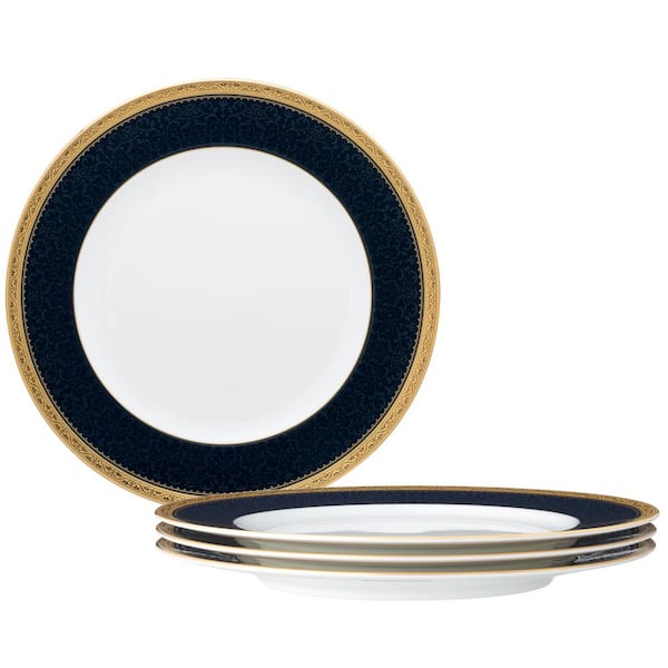 Noritake Odessa Cobalt Gold 10.5 in. (Gold) Bone China Dinner Plates, (Set of 4)