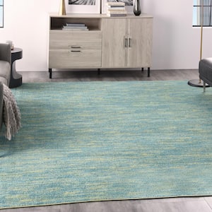 Essentials 9 ft. x 9 ft. Blue Green Square Solid Indoor/Outdoor Area Rug