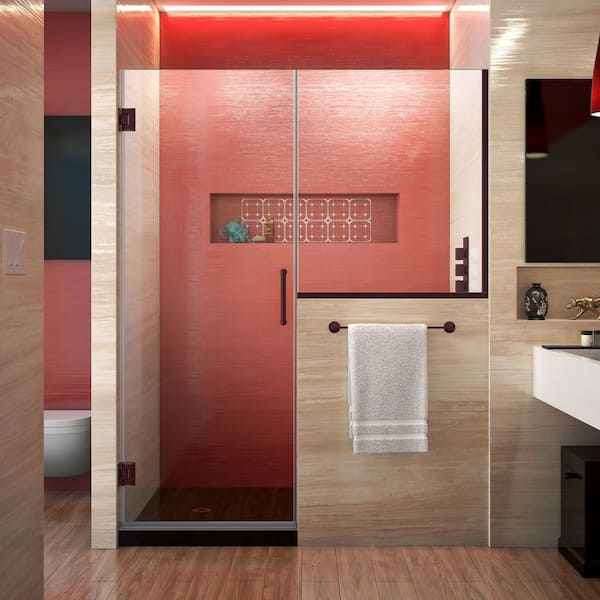DreamLine Unidoor Plus 48 in. to 48-1/2 in. x 72 in. Frameless Pivot Shower Door in Oil Rubbed Bronze with Buttress Panel
