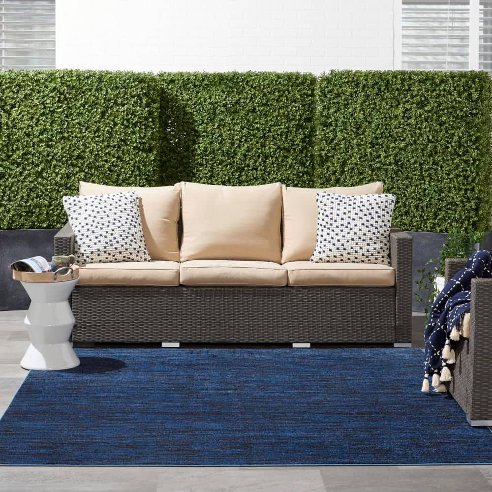 Midnight Blue 7' Square Non-slip Synthetic Rug