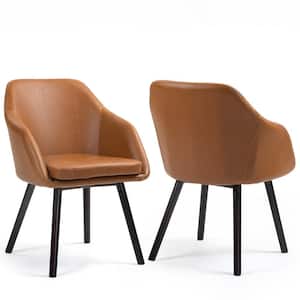 Adaya Cappuccino Brown Faux Leather Arm Chair with Beech Legs (Set of 2)