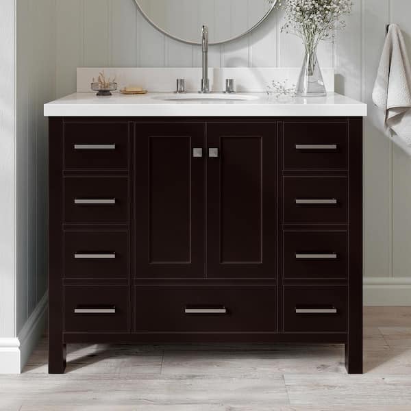 ARIEL Cambridge 43 in. W x 22 in. D x 36 in. H Vanity in Espresso with Pure White Quartz Top