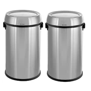 17 Gal. Heavy-Gauge Stainless Steel Round Commercial Trash Can with Swivel Swing Lid (2-Pack)