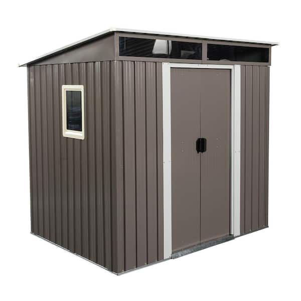 Storhaus 6.4 ft. W x 4.9 ft. D Outdoor Metal Storage Shed with a Window and Transparent plate Grey (30 sq. ft.)