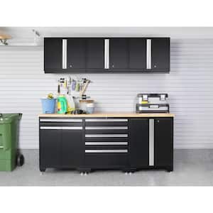 Pro Series 220 in. W x 84.75 in. H x 24 in. D 18-Gauge Welded Steel Garage Cabinet Set in Black (12-Piece)