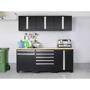 Pro Series 92 in. W x 84.75 in. H x 24 in. D 18-Gauge Steel Garage Cabinet Set in Black (6-Piece)