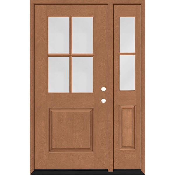 Steves & Sons Regency 53 in. x 80 in. 1/2-4Lite Clear Glass LH AutumnWheat Stain Mahogany Fiberglass Prehung Front Door w/14in.SL