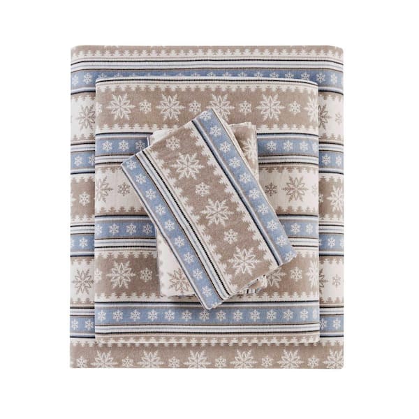 Woolrich Cotton Flannel 4-Piece Blue Snowflake Cotton Cal King Sheet Set