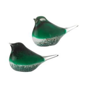 Green Glass Bird Statues (Set of 2)