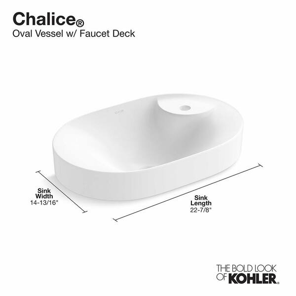 KOHLER Chalice Vessel Vitreous China Oval Bathroom Sink with Single Faucet Hole in White