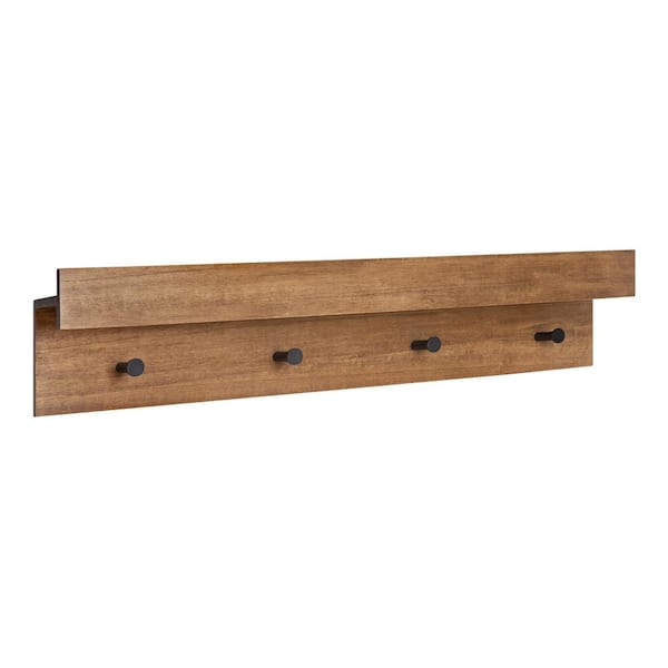 Kate and Laurel Levie 8 in. x 36 in. x 5 in. Natural Wood Floating  Decorative Wall Shelf with Hooks Without Brackets 216489 - The Home Depot