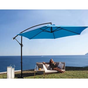 10 ft. Patio Offset Cantilever Umbrella Outdoor Market Hanging Umbrellas with Crank and Cross Base Blue