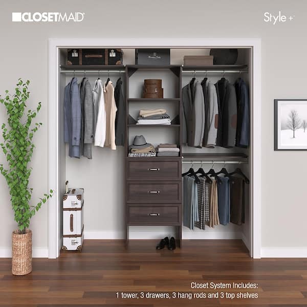 Style+ 73.1 in W - 121.1 in W Modern Walnut Traditional Style Basic Plus Wood Closet System Kit