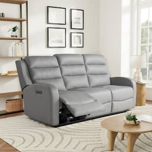 Archer 77.2 in. Square Arm Faux Leather Rectangle Reclining Sofa in. Grey