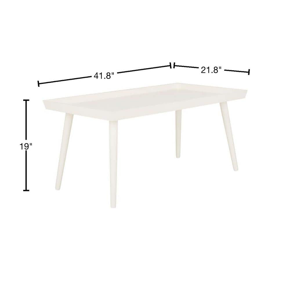 Urban Transitional 42'' Rectangular White Wood Coffee Table with Tray