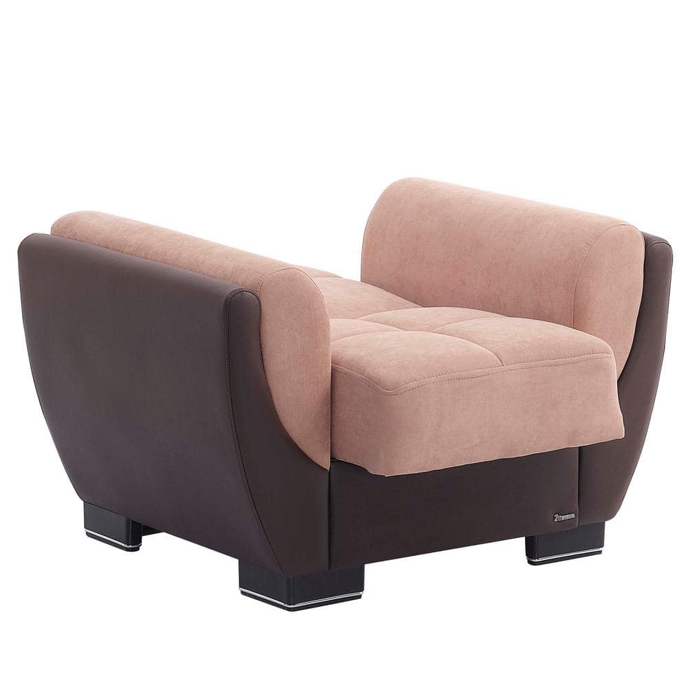 Beige Brown Modern Leather Accent Chair with Storage