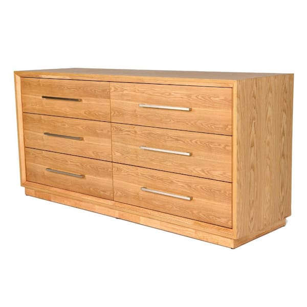 Natural Brown and Nickel 6-Drawers 68 in. Dresser Without Mirror