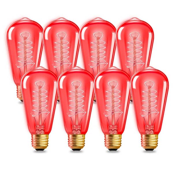 YANSUN 40-Watt Equivalent ST58 Red Dimmable E26 Vintage Edison Incandescent Light Bulb for Halloween Christmas (8-Pack)