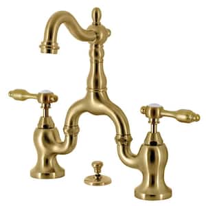 Tudor 2-Handle 8 in. Widespread Bridge Bathroom Faucets in Brushed Brass