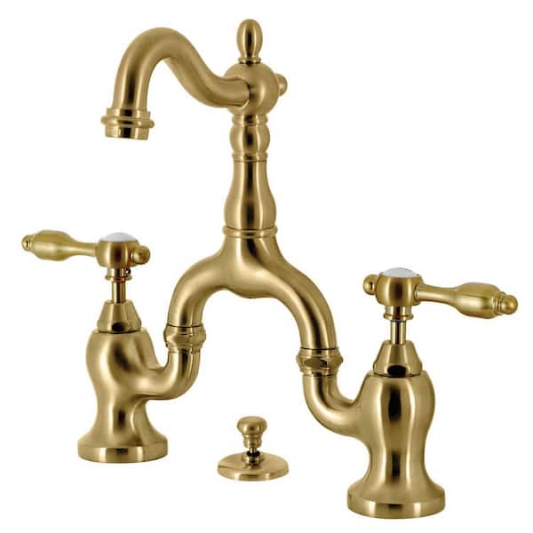 Kingston Brass Tudor 2-Handle 8 in. Widespread Bridge Bathroom Faucets in Brushed Brass